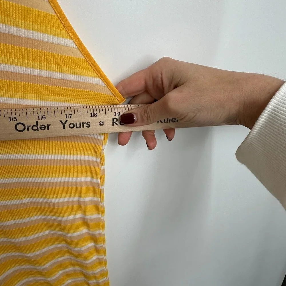 Zara Womens Dress Large Maxi Stretchy Yellow Striped Sleeveless Knit Summer